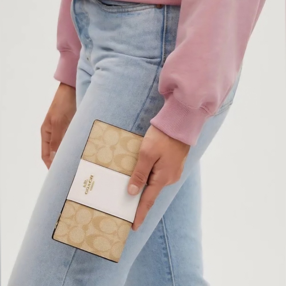 Coach Slim Zip Wallet In Signature Canvas With Stripe - Picture 13 of 13